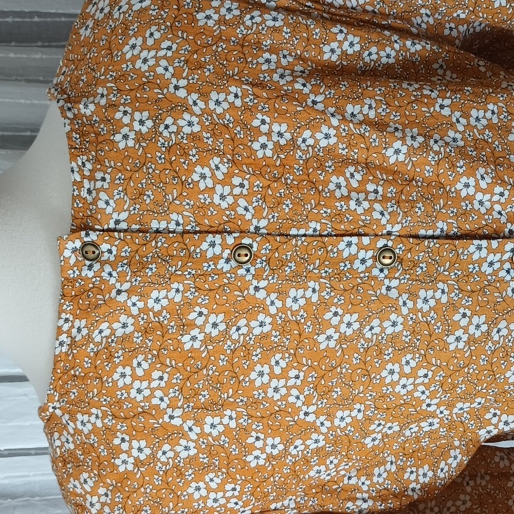 Matilda Jane Shay Ditsy Golden Mustard White Cotton Shirt Floral Peplum Top L - Picture 7 of 12